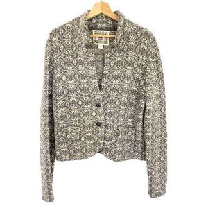 Chelsea & Violet Knit Cardigan Jacket Gray Lambswool Nordic Fair‎ Isle Pockets M